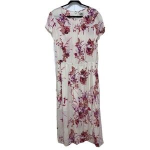 A New Day Dress XXL Floral Maxi Beige with Pink and Burgundy Flowers Spring Long